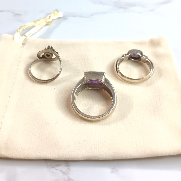 3 Silver Stamped 925 Amethyst Rings - Picture 3 of 9